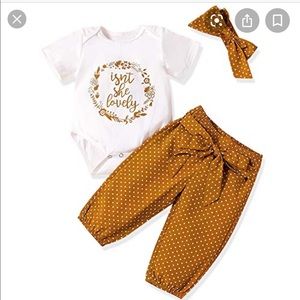 Baby Girl Matching Onesie, Pants & Headband 0-18M